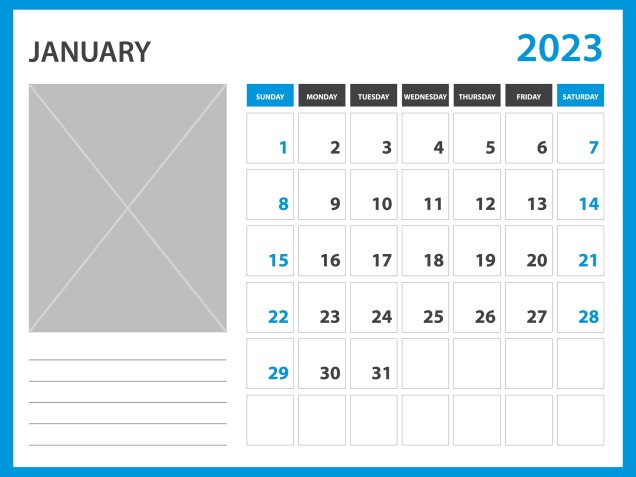 Calendario Mensile Gennaio 2023 Planner Illustrazione di Stock -  Illustrazione di mensile, calendario: 258888378